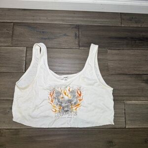 Garage White Graphic Crop Tank Top
